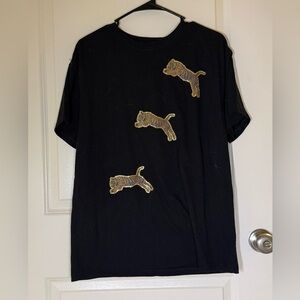 12 Pm By Mon Ami Black Tee with Tiger Embroidery